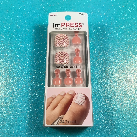 Kiss Accessories Kiss Nails Impress Press On Pedicure Pink Glitter